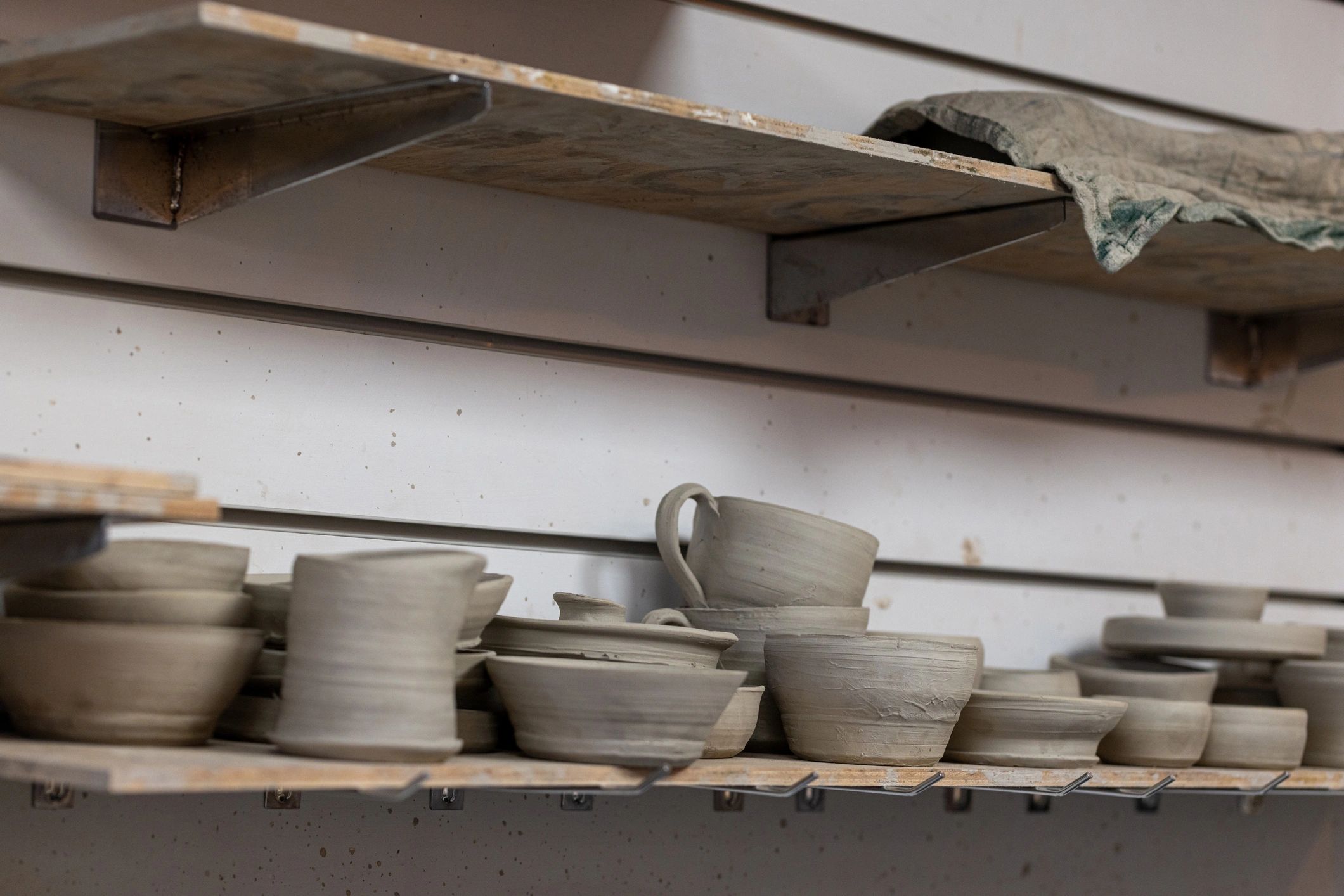 Shelves of crockery and ceramic pieces
