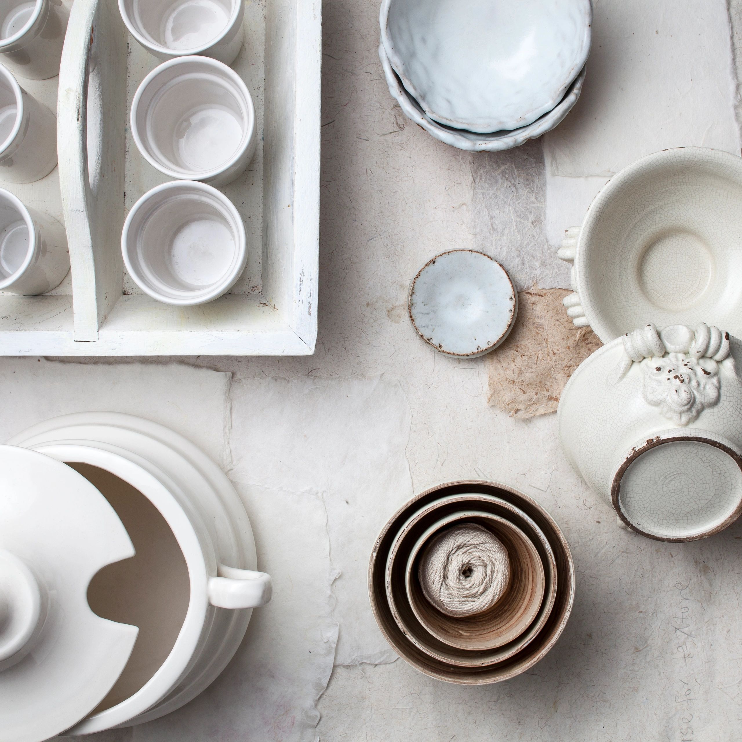 Still life of bowls and objects